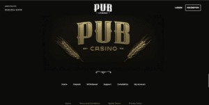 Pub Casino homepage and games lobby screenshot