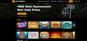 Slots Temple homepage and tournament lobby screenshot