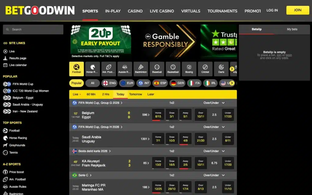 Bet Goodwin sportsbook and casino on screen