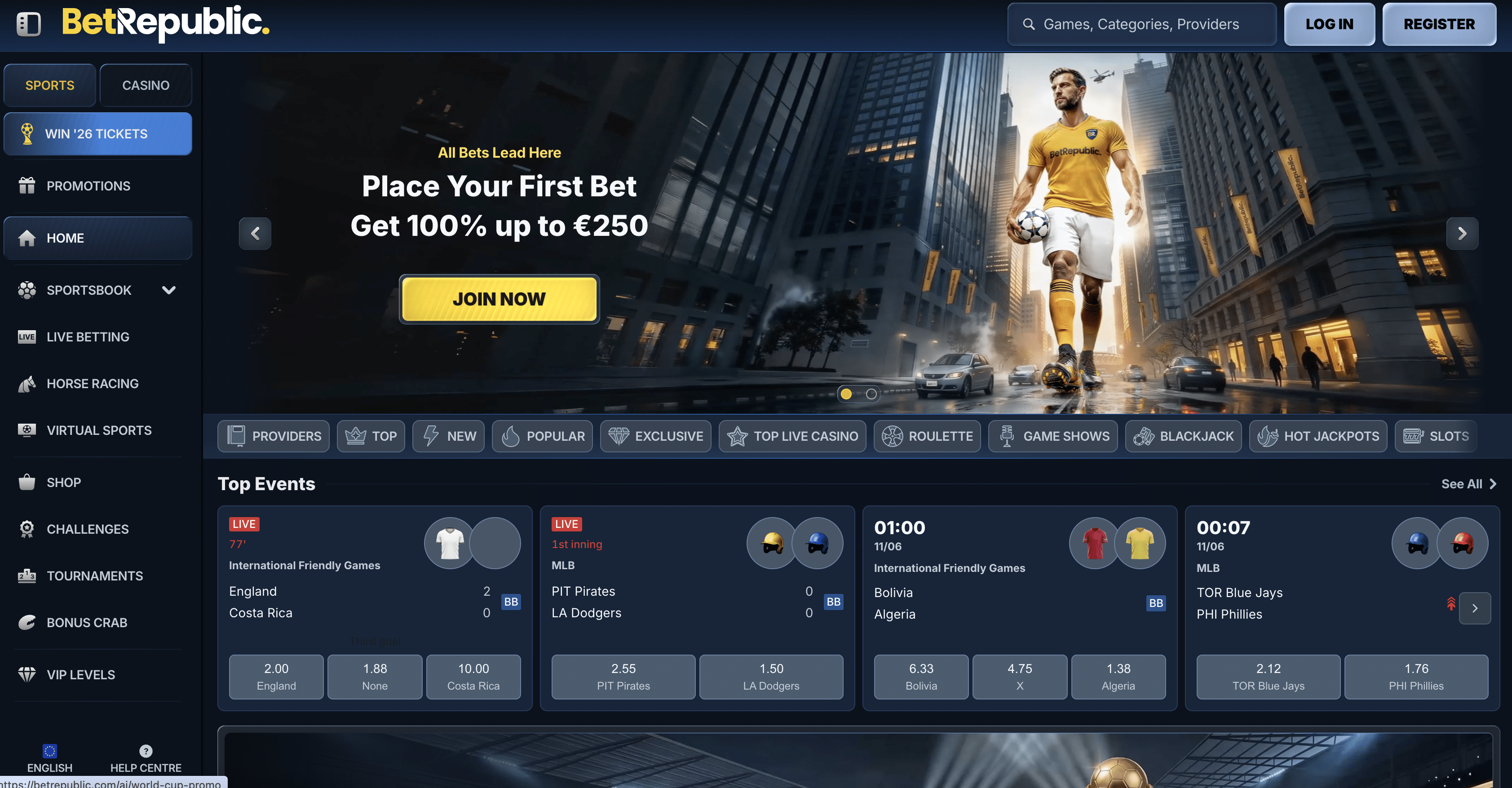 BetRepublic casino and sportsbook homepage