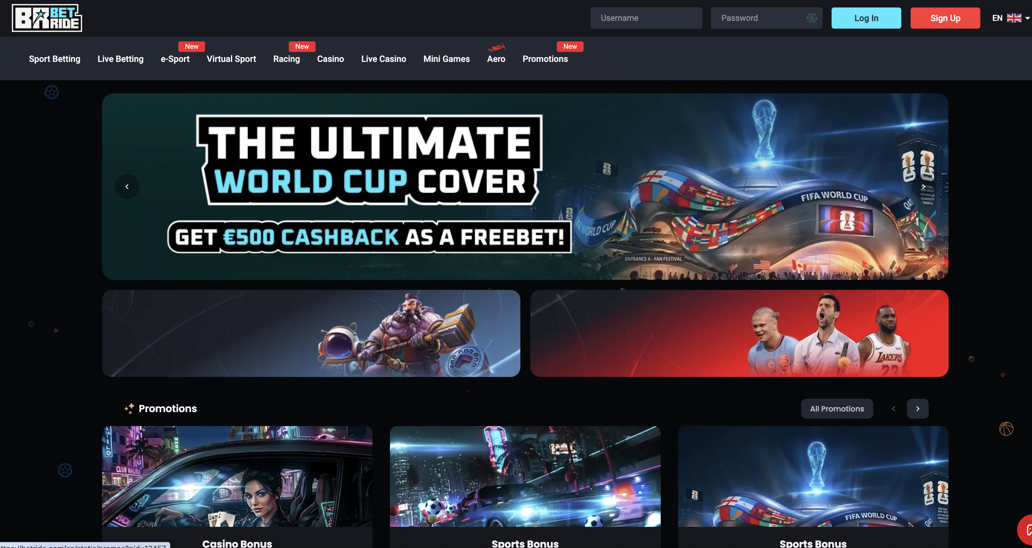 Betride casino homepage screenshot, June 2026