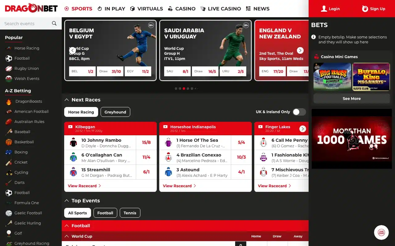 DragonBet sportsbook and casino screenshot