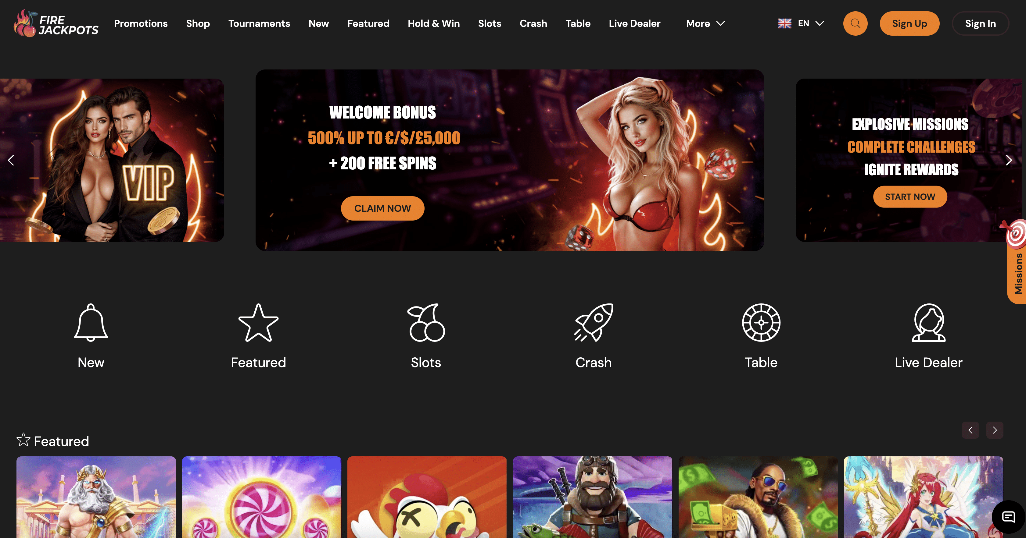 Fire Jackpots casino homepage, June 2026