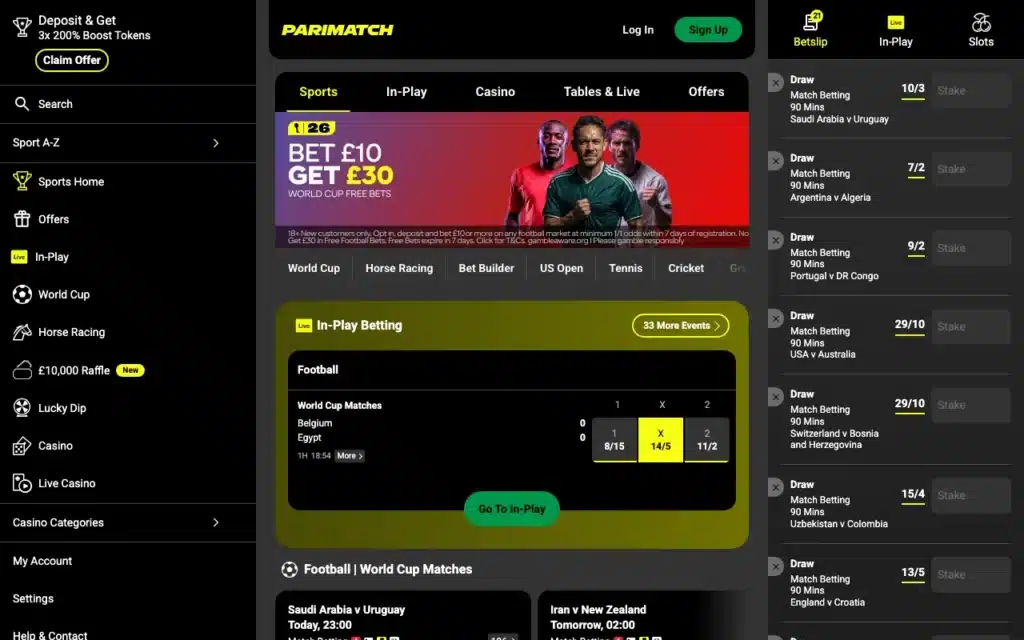 Parimatch homepage screenshot