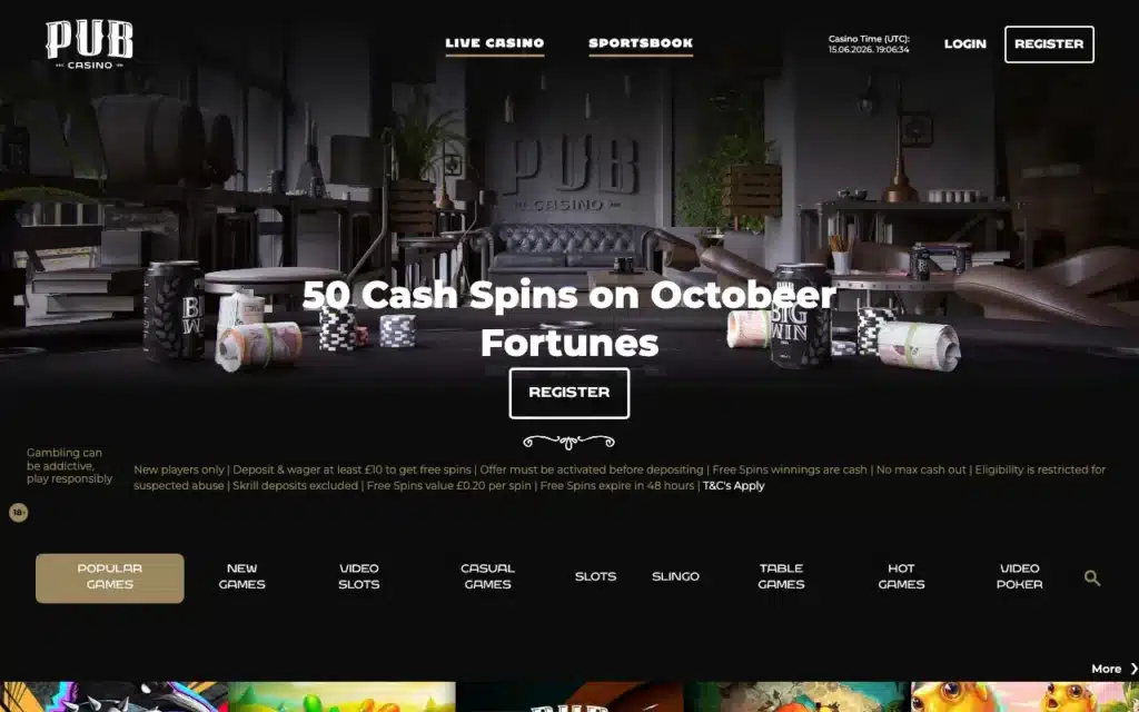 The L&L Europe brands shown across the Pub Casino site