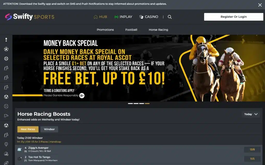 Swifty Sports homepage screenshot