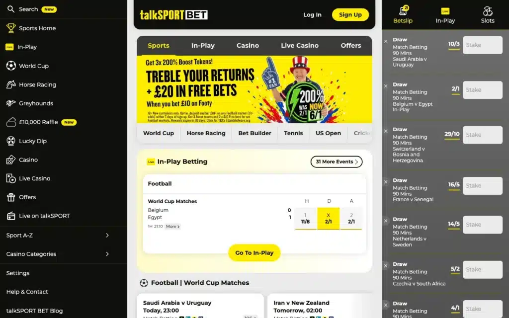 talkSPORT BET sportsbook and casino lobby screenshot