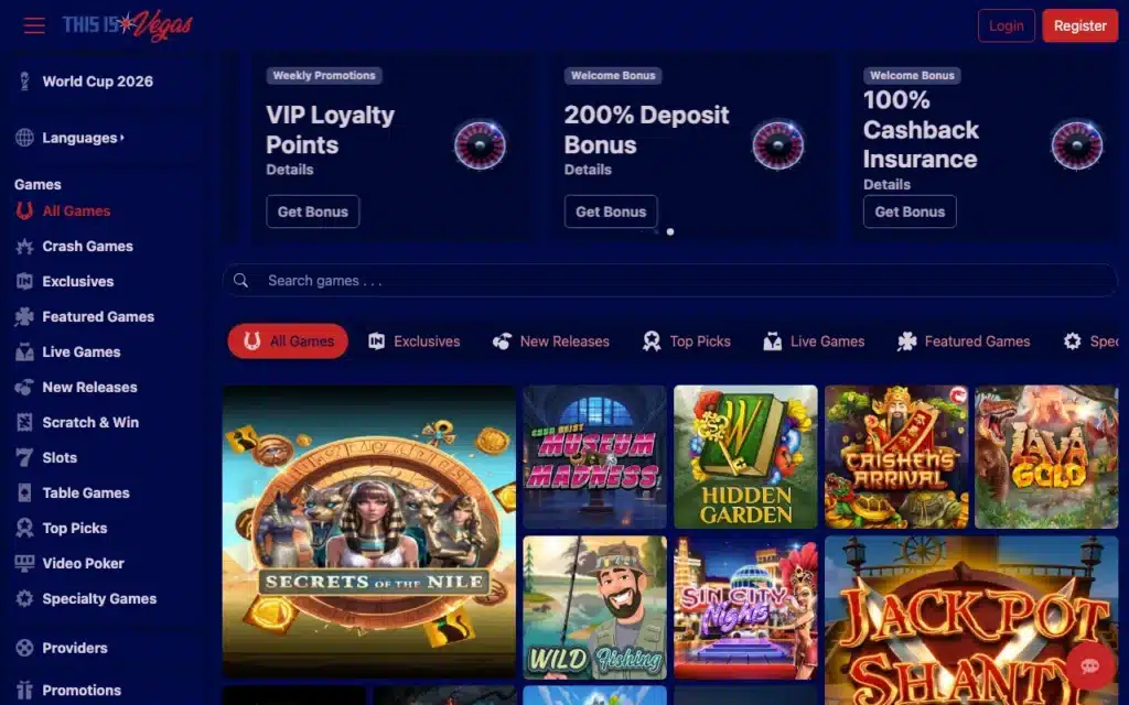 This Is Vegas casino homepage screenshot