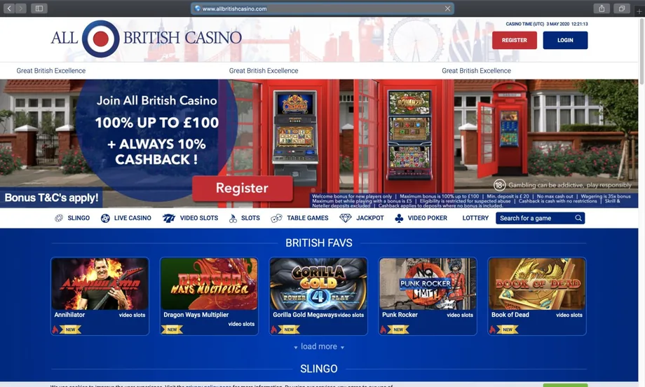 All British Casino homepage screenshot
