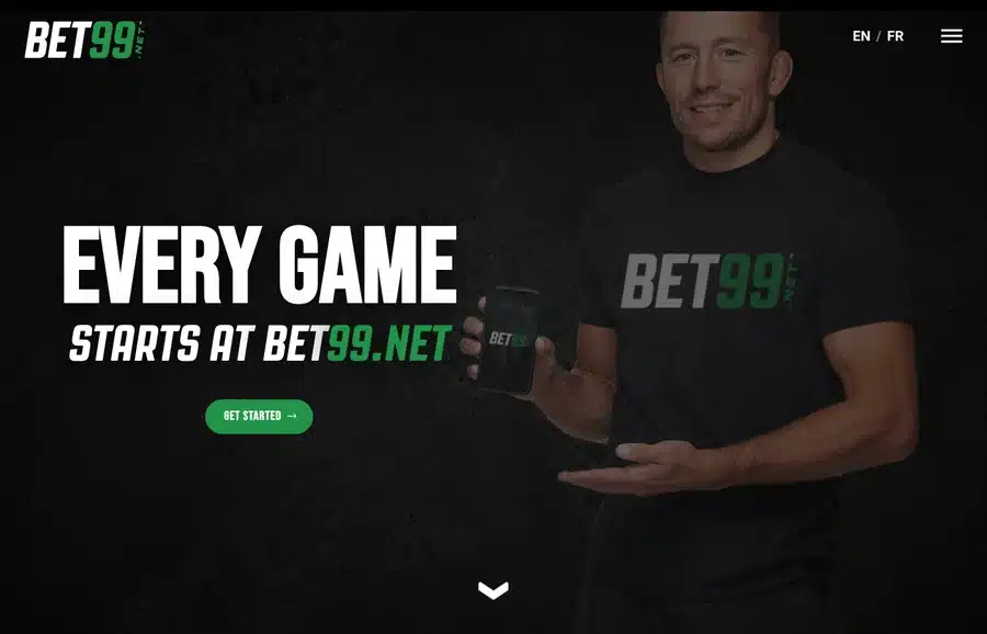 BET99 promotional homepage featuring a celebrity ambassador