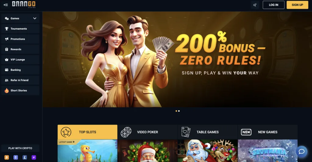 Brango Casino homepage and lobby screenshot