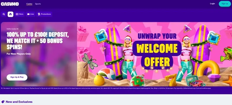 Casumo casino homepage screenshot