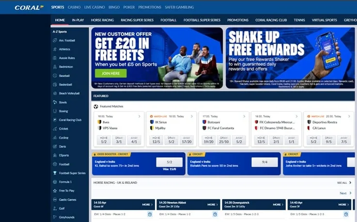 Coral sportsbook and casino site screenshot