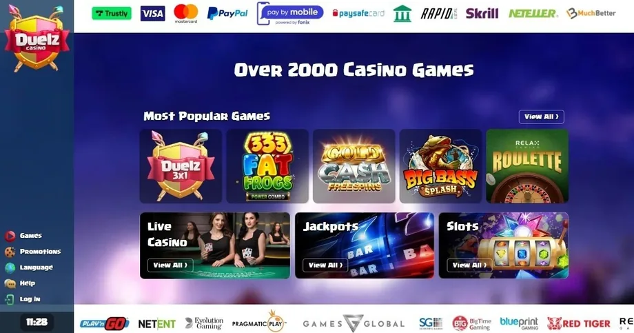 Duelz Casino homepage screenshot
