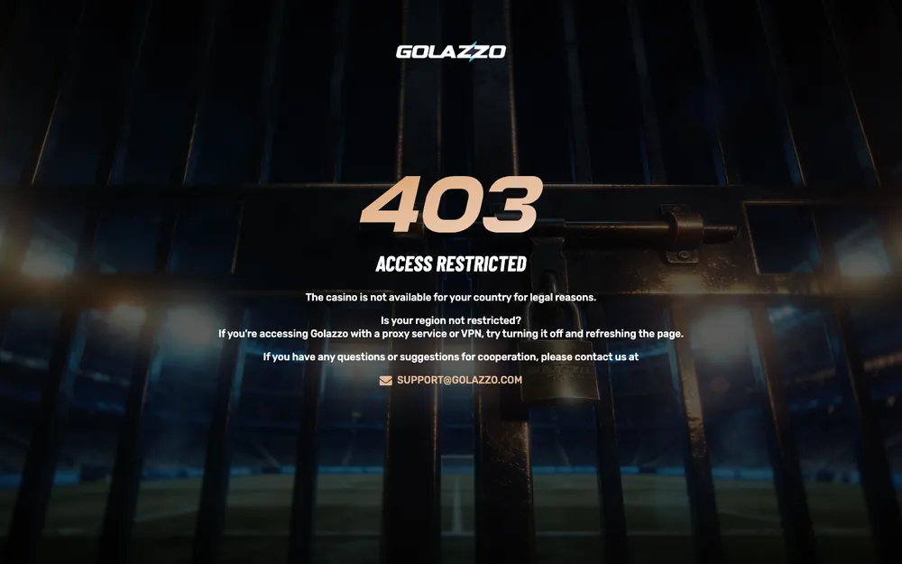 Golazzo real screenshot showing its access-restricted page for UK visitors