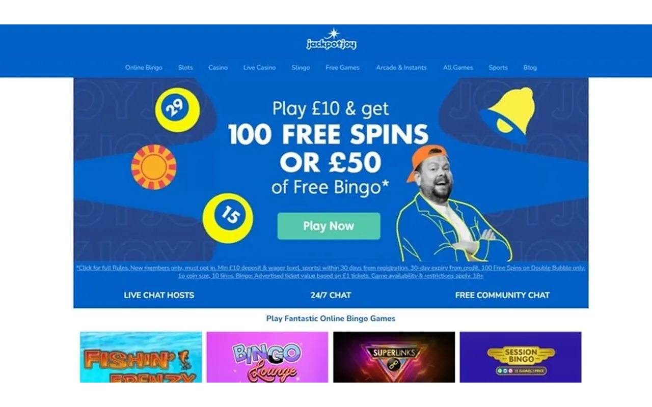 Jackpotjoy casino homepage screenshot