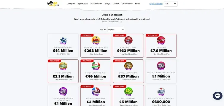 LottoGo lottery and casino homepage screenshot