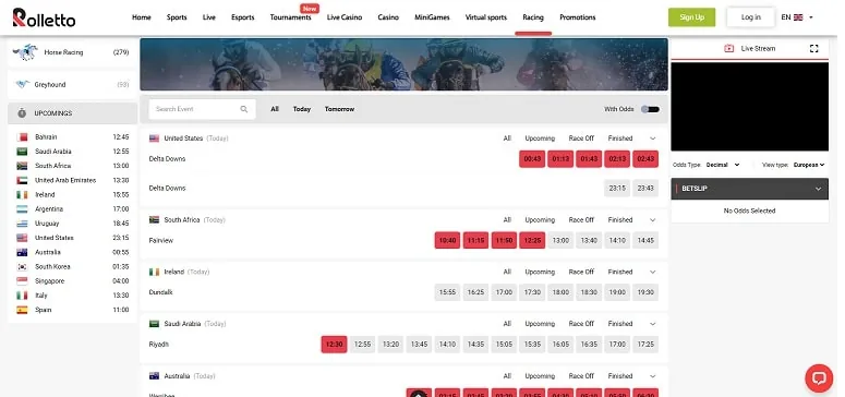 Rolletto Casino homepage screenshot