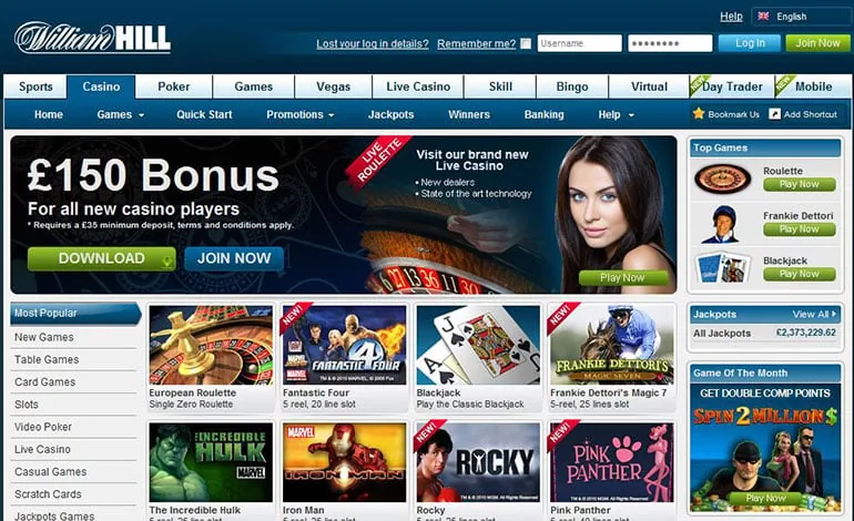 William Hill Casino homepage screenshot
